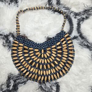 Half Moon Wood Beaded Boho Style Purse